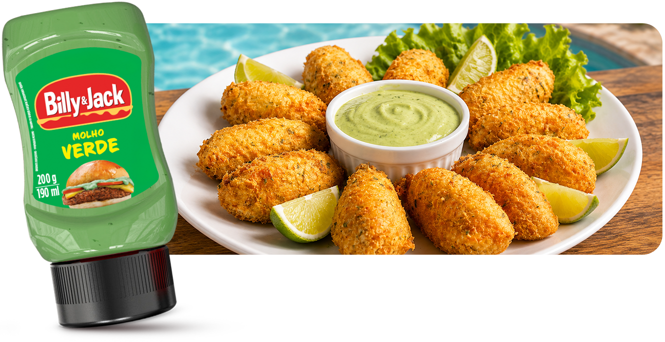 Bolinho de bacalhau servido com Molho Verde Billy & Jack