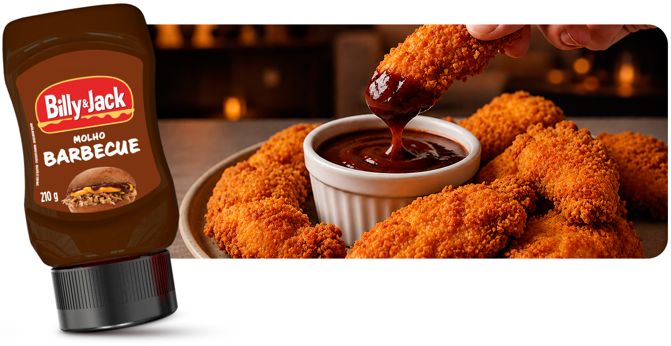 Frango empanado servido com Molho Barbecue Billy & Jack