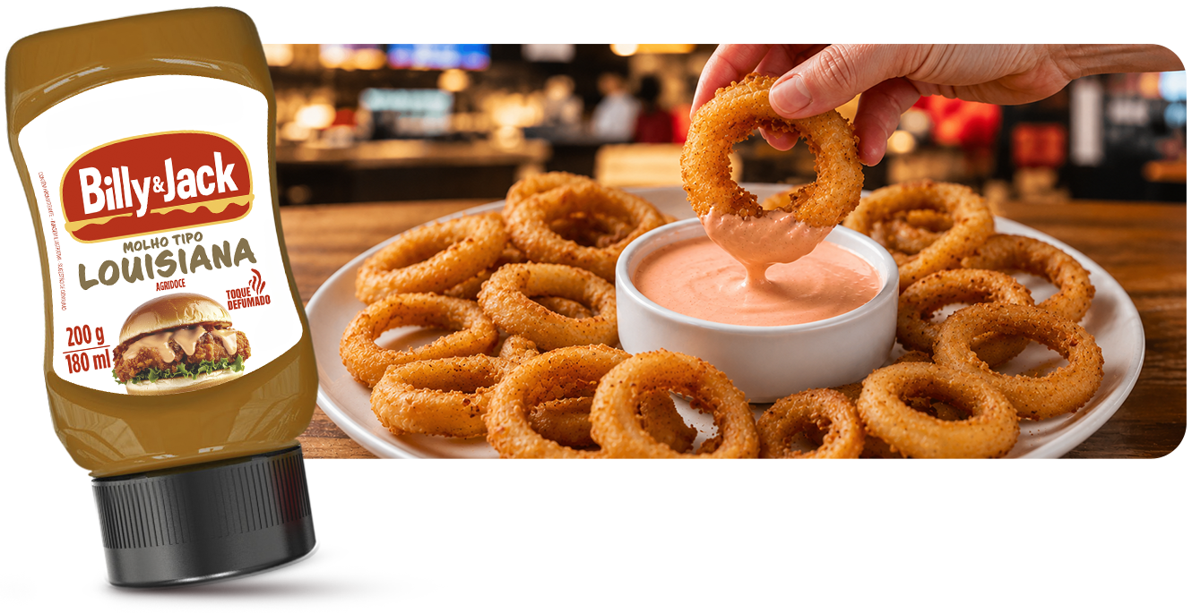 Onion rings servidos com Molho Louisiana Billy & Jack